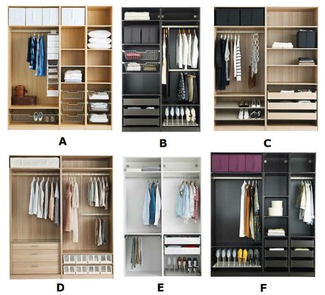 Opcje rozmieszczenia półek w szafie Wardrobe Ideas Ikea, Bedroom Wardrobe Ideas, Pax Closet, Armoire Dressing, Dressing Design, Ikea Wardrobe, Ikea Closet, Ikea Pax Wardrobe, Diy Rangement