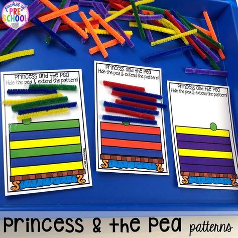 Princess and the Pea patterns! Favorite Fairy Tales activities for every center plus a shape crown freebie all designed for preschool, pre-k, and kindergarten #fairytalestheme #preschool #prek #kindergarten Fairy Tales Activities, Fairy Tale Math, Fairy Tales Preschool Activities, Fairy Tale Stem, Fairy Tales Preschool, Pocket Of Preschool, Fairy Tale Activities, Fairy Tales Unit, Fairy Tale Crafts