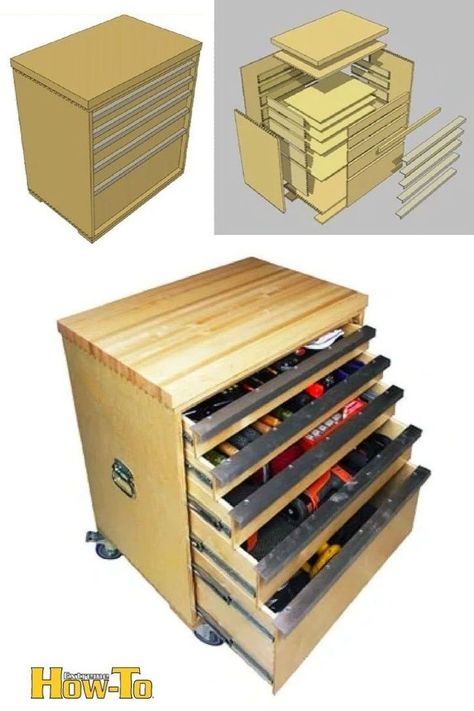 Portable Tool Storage, Wood Tool Box, Advanced Woodworking Plans, Tool Drawers, Tool Storage Cabinets, Workbench Plans Diy, Building Inspiration, Diy Step, Woodworking Tools Storage