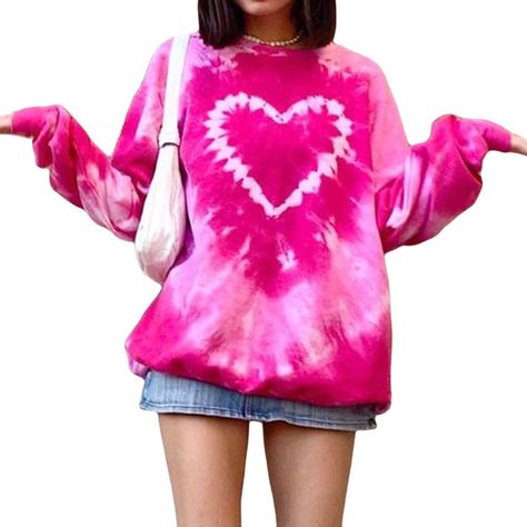 Tie Dye Heart, Women Tie, Batik Shirt, Heart Sweatshirt, Fashion Hoodies, Cooler Look, Long Sleeve Tops Casual, Tie Dye Long Sleeve, Tie Dye Sweatshirt