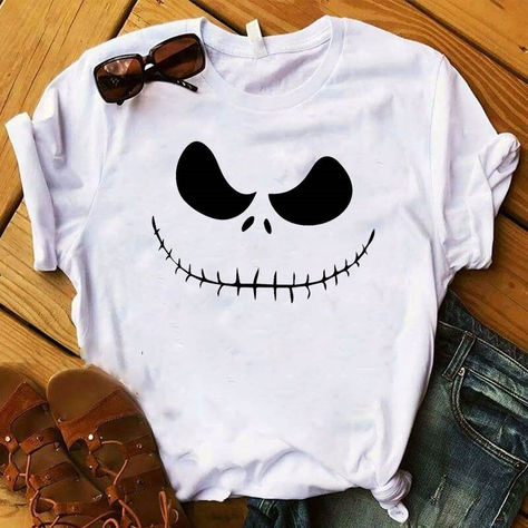 Perfect for Halloween or day to day Jack Skellington T-Shirt! ** Stock up now! :)  #JackSkellington #NightmareBeforeChristmas #Halloween #Costume #Tshirt #Cute #SpookySeason Jack Skelton, Scary Cute, Happy Halloween Witches, Pumpkin Face, Face Print, Cat Fabric, Pumpkin Faces, Milk Silk, Halloween Prints