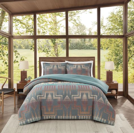 PRICES MAY VARY. 100% Cotton: Soft, breathable, and lightweight for year-round comfort Iconic Harding Design: Features Pendleton's classic 1923 Harding pattern on the front Versatile Style: Solid color on the back to complement any decor Complete Set: Twin set includes one standard-size sham Full/Queen set includes two standard-size shams King set includes two king-size shams Easy Care: Machine washable for hassle-free maintenance High-Quality Craftsmanship: Designed for lasting durability and e Pendleton Bedroom, Pendleton Bedding, Western Comforter Sets, Western Bedding Sets, Elegant Bedroom Decor, Bed Comforter, Leather Throw Pillows, Pattern Comforter, Down Comforters