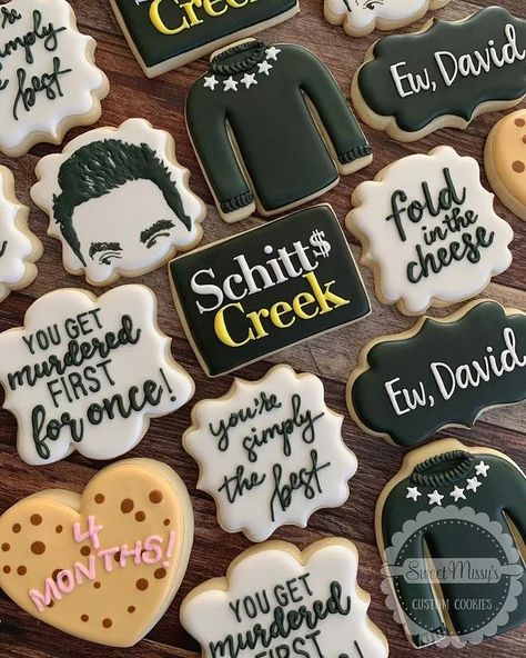 Cookies Birthday, 34th Birthday, Themed Cookies, Ginger Cake, Pretty Cookies, Schitts Creek, Birthday Cookies, Party Planner, Cake Ideas