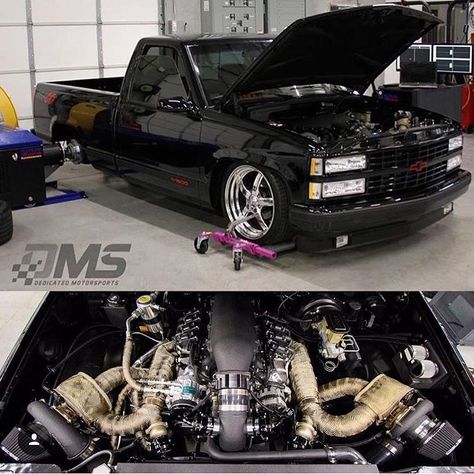 805 rwhp LS powered 454 SS 💪🏼 This is one badass truck from  @dedicated.motorsports 👍🏼 •follow @psiconversion• #LSX #454ss #turbocharged 454 Ss Truck, Drag Truck, Chevy Cheyenne, Obs Chevy, Classic Cars Trucks Chevy, Slammed Trucks, Ford Lightning, Obs Truck, Single Cab Trucks