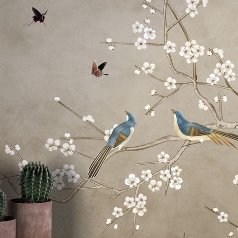 Chinoiserie Flowers and Birds Wallpaper Blue Birds Peel and | Etsy Chinoiserie Flowers, Peel And Stick Mural, Birds Wallpaper, Poster Classic, Bird Poster, Chinoiserie Wallpaper, Wall Art Wallpaper, Blue Birds, Bird Wallpaper