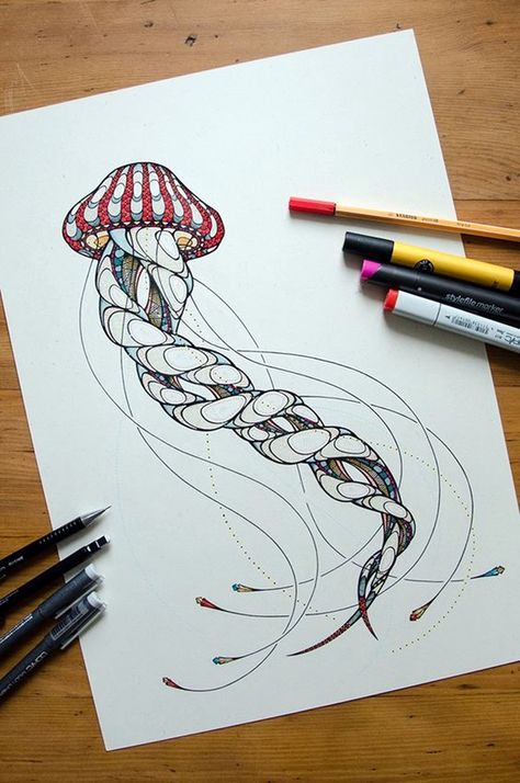 40 Absolutely Beautiful Zentangle patterns For Many Uses - Bored Art Jellyfish Drawing, Jellyfish Art, Tangle Art, Tangle Patterns, Zentangle Drawings, Zen Art, Zentangle Patterns, Zentangle Art, The Animals