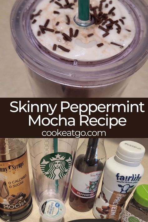 Looking for a low Weight Watchers points Mocha? Indulge in the rich and creamy flavors of this Skinny Peppermint Mocha Latte! A guilt-free treat is the perfect way to satisfy your sweet tooth without sacrificing your health goals. Plus, added 30 grams of protein from the protein shake in the latte! Top with sugar-free whipped topping! Works out to 3 or less Weight Watchers Points! Pin to your Weight Watchers recipe Pinterest board! Peppermint Mocha Protein Shake, Ninja Coffee Bar Recipes, Peppermint Mocha Creamer, Mocha Latte Recipe, Peppermint Mocha Recipe, Coffee Protein Smoothie, Starbucks Peppermint Mocha, Peppermint Latte, Protein Drink Recipes