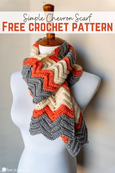 Sometimes you just need a chevron scarf to warm you up on a chilly day. Let's whip one up using this Simple Chevron Scarf crochet pattern! Chevron Scarf Pattern, Chevron Crochet Blanket Pattern, Triangle Scarf Crochet Pattern, Crochet Blanket Chevron, Crochet Triangle Scarf, Crochet Cowls, Super Scarf, Chevron Scarves, Chevron Crochet