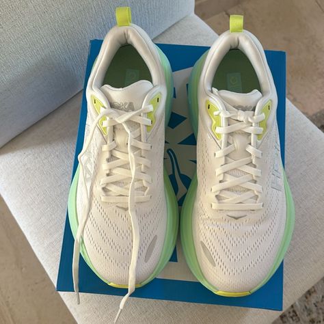 Hoka Bondi 8. White/Green. 8 Wide. New With All Packaging. Everything On My Site Is One Owned. Cute Running Shoes, Shoes Hoka, Hoka Bondi 8, Hoka Shoes, Hoka One One, Walker Boots, Cute Sweaters, Fit N Flare Dress, Christmas Wishlist