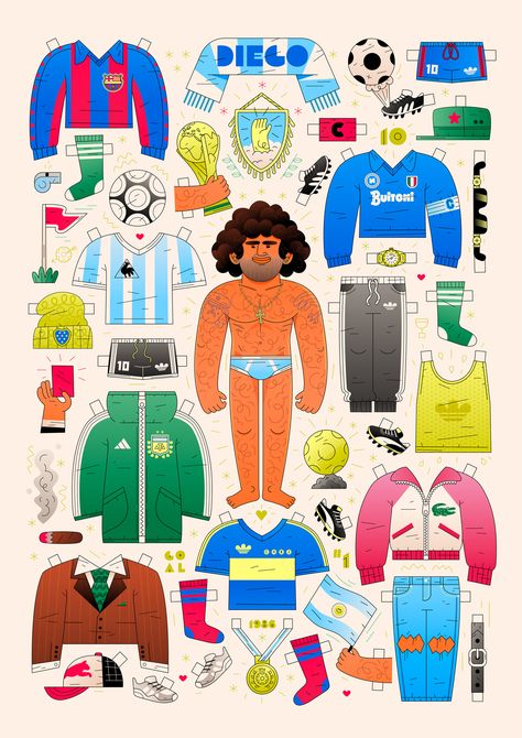 Maradona Illustration, 90s Illustration, 90s Football, Fashion Adobe Illustrator, Football Artwork, Retro Style Posters, Design Illustration Fashion, Football Illustration, Sport Illustration