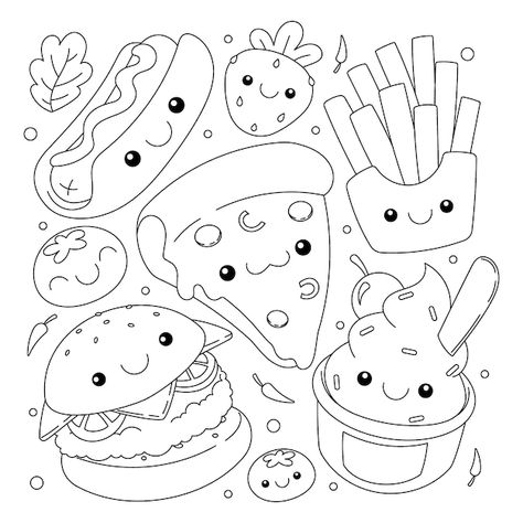 Free vector hand drawn kawaii illustrati... | Free Vector #Freepik #freevector #coloring-drawing #lineart #outline #drawing Minimal Draw, Doodle Food, Coloring Drawing, Kawaii Illustration, Outline Drawing, Art Line, Outline Drawings, Kawaii Food, Vector Hand