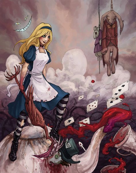 Alice in Wonderland Fanart by Makkura-BloodRaven. #Alice #Wonderland #victorian #Art #gosstudio  .  ★ We recommend Gift Shop: http://www.zazzle.com/vintagestylestudio ★ Alice In Wonderland Fanart, Evil Alice, American Mcgee’s Alice, Castlevania Anime, Alice In Wonderland Artwork, Dark Alice In Wonderland, Wonderland Artwork, Alice Liddell, Alice Madness Returns