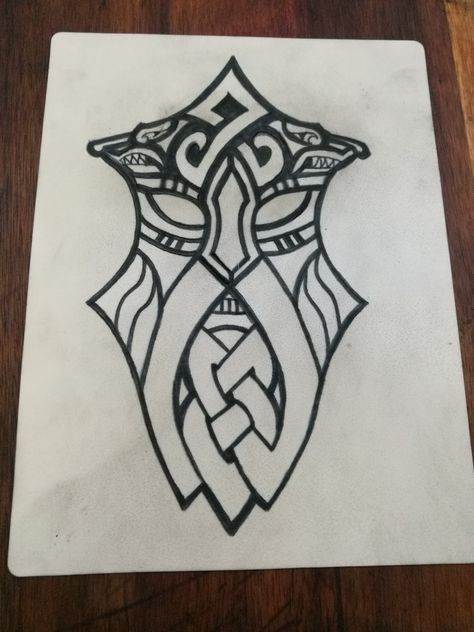 Simple Norse Design, Valkery Wallpaper, Dwarven Tattoo Design, Norse Illustration, Viking Line Art, Viking Knotwork Tattoo, Nordic Drawings, Nordic Art Vikings, Viking Art Drawing