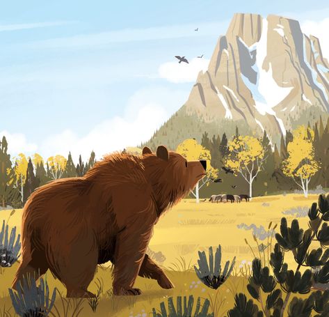 Bear Facts, Kim Smith, 동화 삽화, Mountain Illustration, Picture Books Illustration, Bear Illustration, Forest Illustration, Book Illustration Art, Bear Art