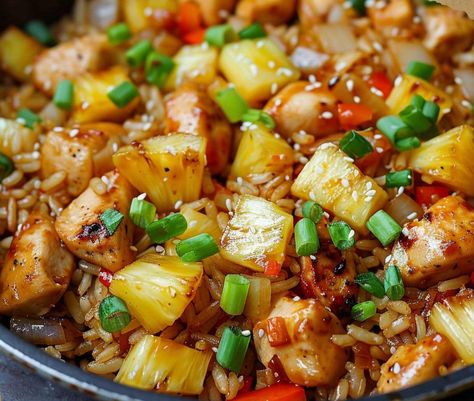 Pineapple Chicken and Rice Pineapple Jasmine Rice, Pineapple Chicken And Rice Healthy, Healthy Chicken And Pineapple Recipes, Ground Chicken And Pineapple, Pineapple Chicken Casserole, Chicken Rice Pineapple Casserole, Aloha Pineapple Chicken Rice Casserole, Rice Pineapple Recipes, Pineapple Chicken And Rice Casserole