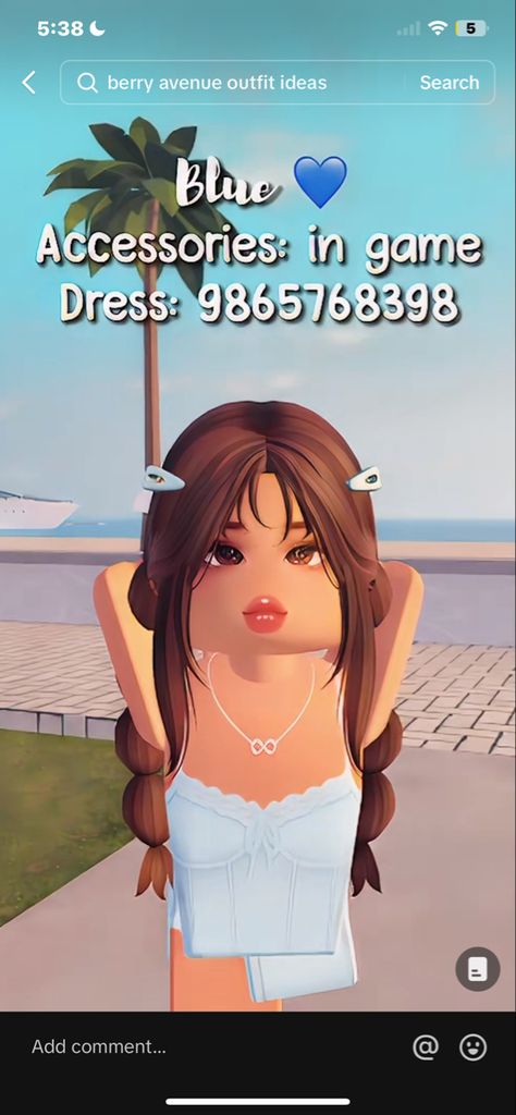 Blue Dress Codes Berry Ave, Roblox Blue Dress Codes, Blue And White Outfits, Blue Dress Outfits, Berry Codes, Coding Shirts, Big Dresses, Berry Ave, Blue Accessories