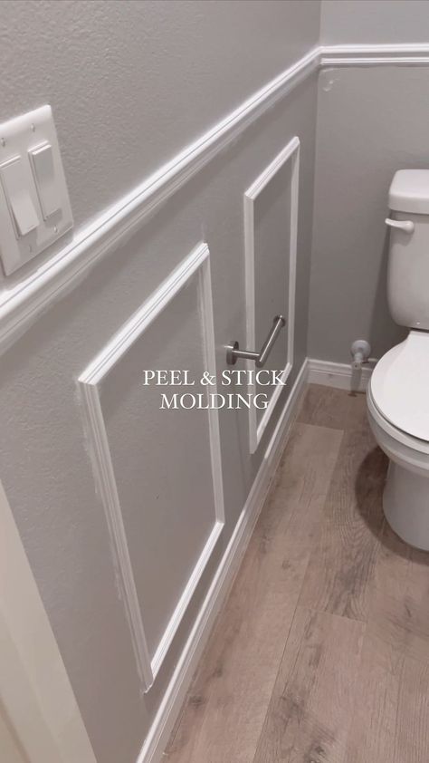 CAROLYN B | Little project I’ve been working on 🚽📐 . . . #peelandstick #molding #bathroommakeover #watercloset #bathroomideas #bathroomdiy… | Instagram Watercloset Bathroom Makeover, Trim In Bathroom, Small Bathroom Wainscoting Ideas, Bathroom Molding, Bathroom Wainscoting Ideas, Box Molding, Bathroom Wainscoting, Bathroom Box, Toilet Room Decor