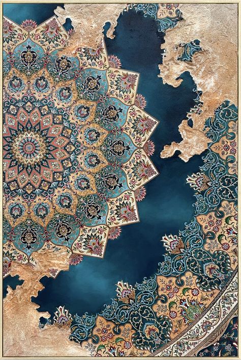 Persian Carpets Merge With Crumbling Concrete in Jason Seife's Elaborate Paintings — Colossal Islamic Mandala Art, Iranian Art Pattern, Perez Art Museum, Watch Art, Gold Art Painting, Painting Carpet, Persian Art Painting, Persian Carpets, Bio Art