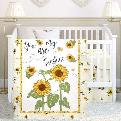 PRICES MAY VARY. Warm and Lovely Design: featuring a charming sunflower and butterfly design, this butterfly crib bedding set adds an adorable touch to your baby nursery; The beautiful artwork is no gender specific and can beautifully blend in with both boys' and girls' bedrooms, the gentle color enhances the overall aesthetic appeal Friendly Size: our crib set includes a standard sized fitted sheet, a comforter, and a crib skirt; The sunflower crib sheets measure about 28 x 52 + 8 inches/ 71 x Bee Crib Bedding, Sunflower Baby Room Nurseries, Sunflower Nursery Theme Girl, Sunflower Baby Nursery, Sunflower Nursery Theme, Sunflower Comforter, Charlotte Nursery, Yellow Nursery Ideas, Butterfly Crib Bedding