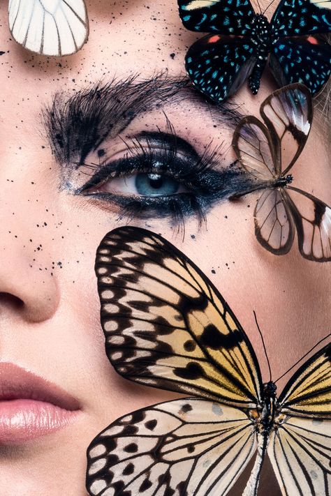 Amber Makeup, High Fashion Makeup Editorial, High Fashion Makeup, Butterfly Fashion, Avant Garde Makeup, Creative Photoshoot Ideas, Photographie Portrait Inspiration, Runway Makeup, Photoshoot Makeup