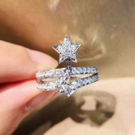 "Fashion Star Shaped 925 Silver Plated Wedding Ring, Fb16fa1066 Metal: 925 Sterling Silver Plated Stone: Cubic Zirconia Best Quality Available Ring Size: 6, 7, 8, 9 Gift For Women, Christmas, Birthday, Vacation, Mother's Day, Valentine's Day, Wedding, Engagement , Bridal, Promise, Anniversary, Party Thank You For Visitng!" Ladies Silver Rings, Fashion Star, Trendy Ring, Party Rings, Luxury Rings, Wedding Band Sets, Zircon Ring, Cubic Zirconia Rings, Fashion Ring