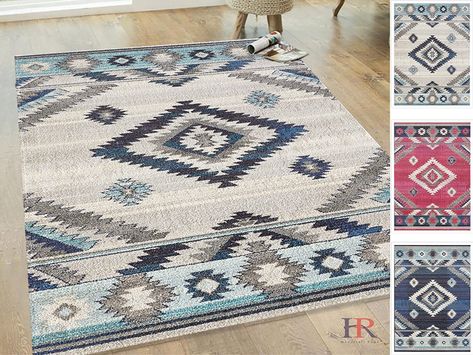 Native American Rug, Aqua Bedding, Rugs 8x10, Southwestern Patterns, Southwestern Rug, American Modern, Navy Rug, 8x10 Rugs, Blue Ivory