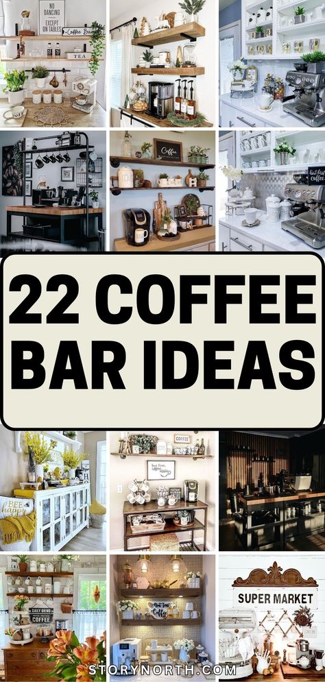 Pin this for trendy coffee bar inspiration to transform your home space! Elevate your morning routine with these chic and stylish ideas. #CoffeeBarDecor #HomeDecoration #MorningRituals Bakers Rack Coffee Bar Ideas, Rustic Coffee Bar Ideas, Bakers Rack Coffee Bar, Bakers Rack Decorating, Living Room Bar Ideas, Coffee Bar Inspiration, Coffee Bar Ideas Kitchen, Tea Bars, Rustic Coffee Bar