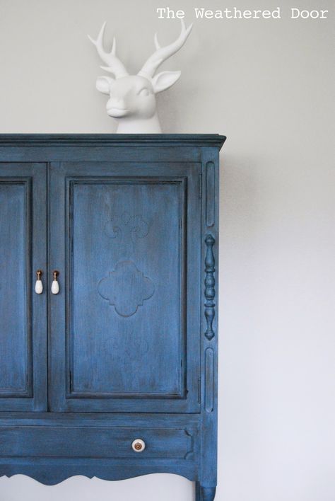 A deep blue milk paint cabinet - The Weathered Door Milk Paint Cabinets, Gothic Furniture Diy, Paint Cabinet, Milk Paint Furniture, Soldier Blue, Blue Cabinet, Blue Painted Furniture, Chalk Paint Projects, Gothic Furniture