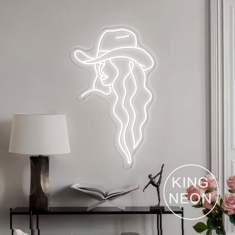 #NeonLightSigns #BrightIdeas #NeonSigns #BrightIdeas Western Salon Decorating Ideas, Cowgirl Office Decor, Disco Cowgirl Bedroom Ideas, Cowgirl Bedroom Aesthetic, Western Salon Decor, Western Glam Decor, Girly Western Bedroom, Cowgirl Aesthetic Room, Cowgirl Room Ideas