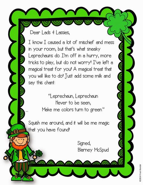 The Bender Bunch: Freebies for a Last Minute Leprechaun Visit Last Minute Leprechaun Trap, Leprechaun Pranks For Classroom, Leprechaun Came To Visit, Leprechaun Mischief Ideas For Classroom, Leprechaun Notes For Classroom, Leprechaun Visits Classroom, Classroom Leprechaun Ideas, Leprechaun Notes For Kids, Kindergarten Stem Projects