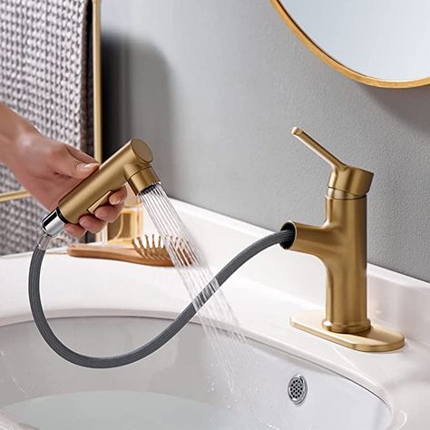 Brass Bathroom Faucets, Bathroom Faucets Waterfall, Pull Out Faucet, Bathroom Sink Taps, Bathroom Sink Drain, Vanity Faucet, Single Handle Bathroom Faucet, Single Hole Bathroom Faucet, Gold Bathroom