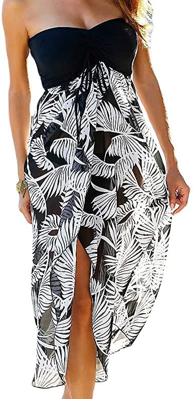 Eiffel Women's Chiffon Off Shoulder Vacation Holiday Summer Beach Long Maxi Dress Swimwear, Printed, Large at Amazon Women’s Clothing store Summer Holiday Fashion, Dress Swimwear, Printed Beach Dresses, Empire Waistline, Holiday Summer, Beach Maxi Dress, Maxi Robes, Beach Swimsuit, Chiffon Maxi