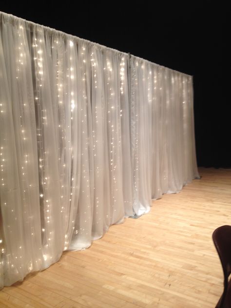 Lighting behind the head table provided by ISU Catering Behind The Head Table Decor, Curtain Lights Wedding, Promotion Ceremony, Head Table Backdrop, Tulle Backdrop, Wedding March, Table Backdrop, Head Table Decor, Western Themed Wedding