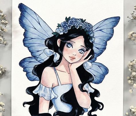 Fairy Chibi Drawing, Fairy Girl Drawing, Feefal Art, Easy Portrait Drawing, Dibujos Toy Story, Watercolor Art Face, Cats Art Drawing, Fairy Drawings, Dream Fantasy