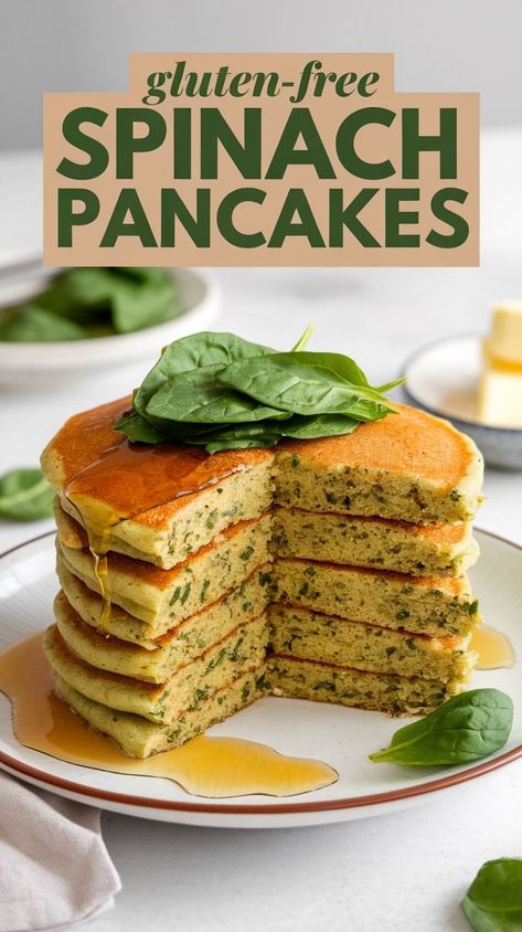 Get your greens in with gluten-free spinach pancakes, a nutritious and delicious way to add variety to your gluten-free breakfast recipes. #SpinachPancakes #HealthyEats #GlutenFreeBreakfastRecipes Spinach Pancakes Recipe, Healthy Breakfast Recipes Pancakes, Power Pancakes, Peanut Butter Pancake Recipe, Quick And Healthy Breakfast, Spinach Pancakes, Peanut Butter Pancakes, Spinach Breakfast, Dairy Free Pancakes