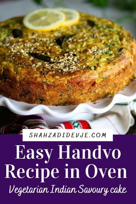 This enticing Indian Handvo recipe is an easy and healthy vegetarian snack. My version of this traditional Gujarati savoury cake is made with a blend of semolina and chickpea flour and loaded with cabbage, peas, onions and cilantro. Learn how to make Handvo from scratch! Vegan Cabbage And Chickpea Pie, Handvo Recipe, Healthy Indian Food, Baked Snacks, Vegetarian Snack, Gujarati Snacks, Healthy Vegetarian Snacks, Desi Khana, Vegetarian Mains