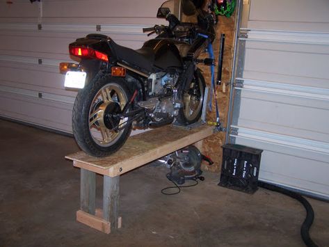 Home Motorcycle Lift Tables. | Page 2 | Adventure Rider Diy Motorcycle Stand, Motorcycle Stand Diy, Motorcycle Workshop Ideas, Diy Motorcycle Lift, Motorcycle Table, Motorcycle Lift Table, Shed House Ideas, Motorcycle Stand, Motorcycle Lift