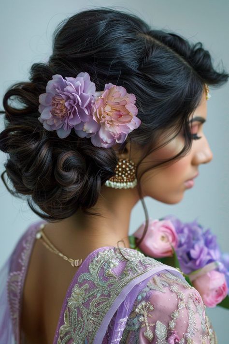 25 Gorgeous Hairstyles For Indian Weddings Indian Wedding Front Hairstyles, Indian Bridal Hairstyles Updo, Indian Hair Braid, Indian Engagement Hairstyles, Lotus Hairstyle, Bridal Bun Hairstyles Indian, Sangeet Hairstyles, Indian Hairstyles For Saree, Indian Engagement