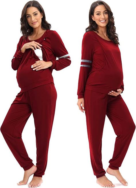 Pajama Set Crew-Neck. 90% Polyester, 10% Spandex Imported Pull On closure Machine Wash ►Our Maternity Nursing Pjs Sets are made of a good quality fabric 90% polyester and 10% spandex, They are breathable, lightweight, skin-friendly, and comfortable for pregnancy and postpartum. ► Long Sleeve Breastfeeding Pajamas come with the design of the side nursing access function and a layered design, making these long-sleeve postpartum pajamas allow for discreet and comfortable nursing. Pregnancy Pjs, Postpartum Pajamas, Breastfeeding Pajamas, Nursing Pjs, Nursing Pajama Set, Maternity Nursing Pajamas, Pjs Set, Nursing Pajamas, Pregnancy Must Haves