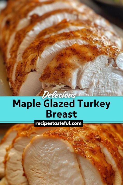 This Maple Glazed Turkey Breast is a festive and flavorful dish perfect for holiday meals or special occasions. The turkey is coated in a sweet and tangy glaze made with pure maple syrup and Dijon mustard, resulting in a juicy, tender breast with a rich, caramelized exterior. Maple Glazed Turkey, Thanksgiving Turkey Breast, Turkey Glaze Recipes, Glazed Turkey, Traditional Thanksgiving Recipes, Easy Thanksgiving Recipes, Turkey Glaze, Turkey Breast Recipe, Turkey Recipes Thanksgiving