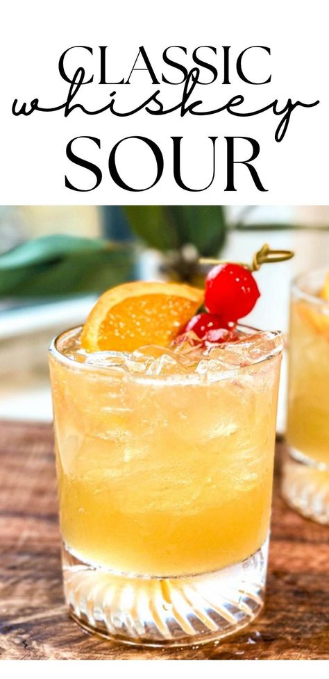 Learn how to make the classic Whiskey Sour cocktail! This timeless drink blends smooth whiskey with fresh lemon juice, simple syrup, and a touch of sweetness. Whether you prefer straight bourbon, rye whiskey, or scotch whisky, this sour mix creates the perfect balance of flavors. Jameson Whiskey Drinks, Whisky Sour Recipe, Whiskey Mixed Drinks, Scotch Cocktails, Whiskey Cocktails Easy, Whiskey Sour Cocktail, Whiskey Drinks Recipes, Whiskey Sour Recipe, Alcoholic Punch Recipes