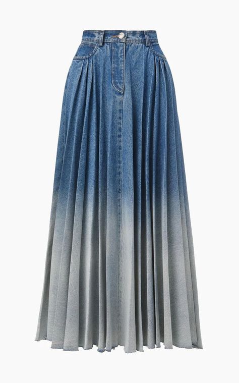 Painterly Prints, Pleated Denim Skirt, Pleated Denim, Denim Skirt Outfits, Brandon Maxwell, Skirt Medium, فستان سهرة, Ombre Color, Denim Midi Skirt