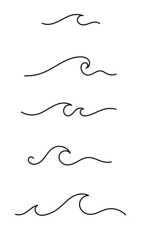 Line Art Ocean Waves, Simple Waves Drawing, Simple Wave Illustration, Simple Waves Tattoo, Wave Icon Logo, Waves Simple Drawing, One Line Wave Tattoo, Wave Simple Tattoo, Waves Line Drawing