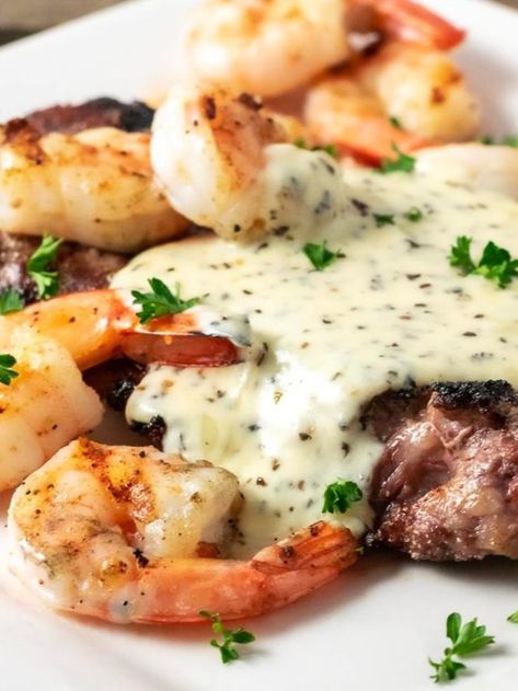 Applebees Parmesan Shrimp Steak, Ribeye Steak And Shrimp Recipes, Steak With Shrimp Cream Sauce, Parmesan Steak And Shrimp, Applebees Steak And Shrimp, Shrimp And Steak Recipes, Steak And Shrimp Recipes, Shrimp Cream Sauce, Minute Steak