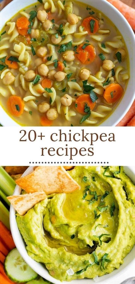 Chickpeas (aka garbanzo beans) are nourishing and versatile. They are one of my favorite ingredients because they can be used in so many ways and they are a good source of protein, fiber, carbs, iron, B vitamins and many other nutrients. In this roundup of over 20 chickpea recipes, you'll find everything from easy cooking methods to soups, salads, pastas and more! Recipes Chickpeas, Moroccan Chickpea Soup, Garbanzo Bean Recipes, Vegan Pot Pies, Pescetarian Recipes, Garbanzo Bean, Vegetarian Meal Prep, Slow Cooker Tacos, Cheap Healthy Meals