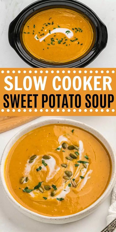 Gluten Free Crock Pot, Crock Pot Sweet Potatoes, Gluten Free Crock Pot Recipes, Freeze Sweet Potatoes, Sweet Potato Soup Recipes, Slow Cooker Sweet Potatoes, Vegan Crockpot, Crock Pot Recipe, Soup Vegan