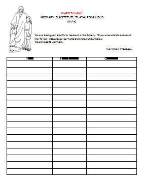 signup sheet template 61 Primary Substitute Sign Up, Primary Secretary, Sign Out Sheet, Teacher List, Sign In Sheet Template, Primary Presidency, Word Program, Primary Ideas, Growing Together