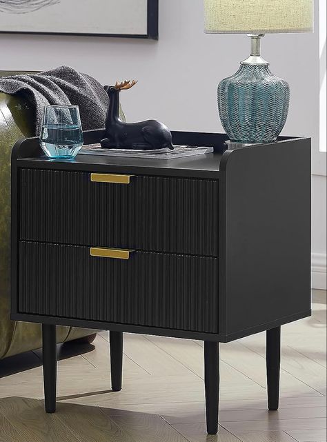 Side Tables Bedroom Black, Black Bedroom Side Tables, Black Bed Side Table, Black Nightstand Bedroom, Bedroom Accent Table, Wood Night Stand, Storage End Table, Modern Bedside Tables, Side Table Modern