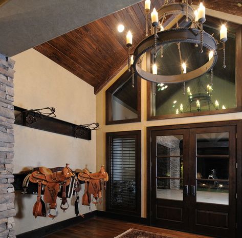 Stable Style: 8 Tack Rooms to Inspire | Horses & Heels Saddle Display, French Door Ideas, Rustic Entry, Stable Style, Tack Rooms, Farm Lifestyle, Dream Barn, Tack Room, Horse Stables