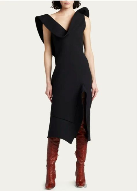 Bottega Veneta Dress, Cotton Viscose, Bergdorf Goodman, Bottega Veneta, Side Zip, The Knee, Open Back, Tops Designs, A Line